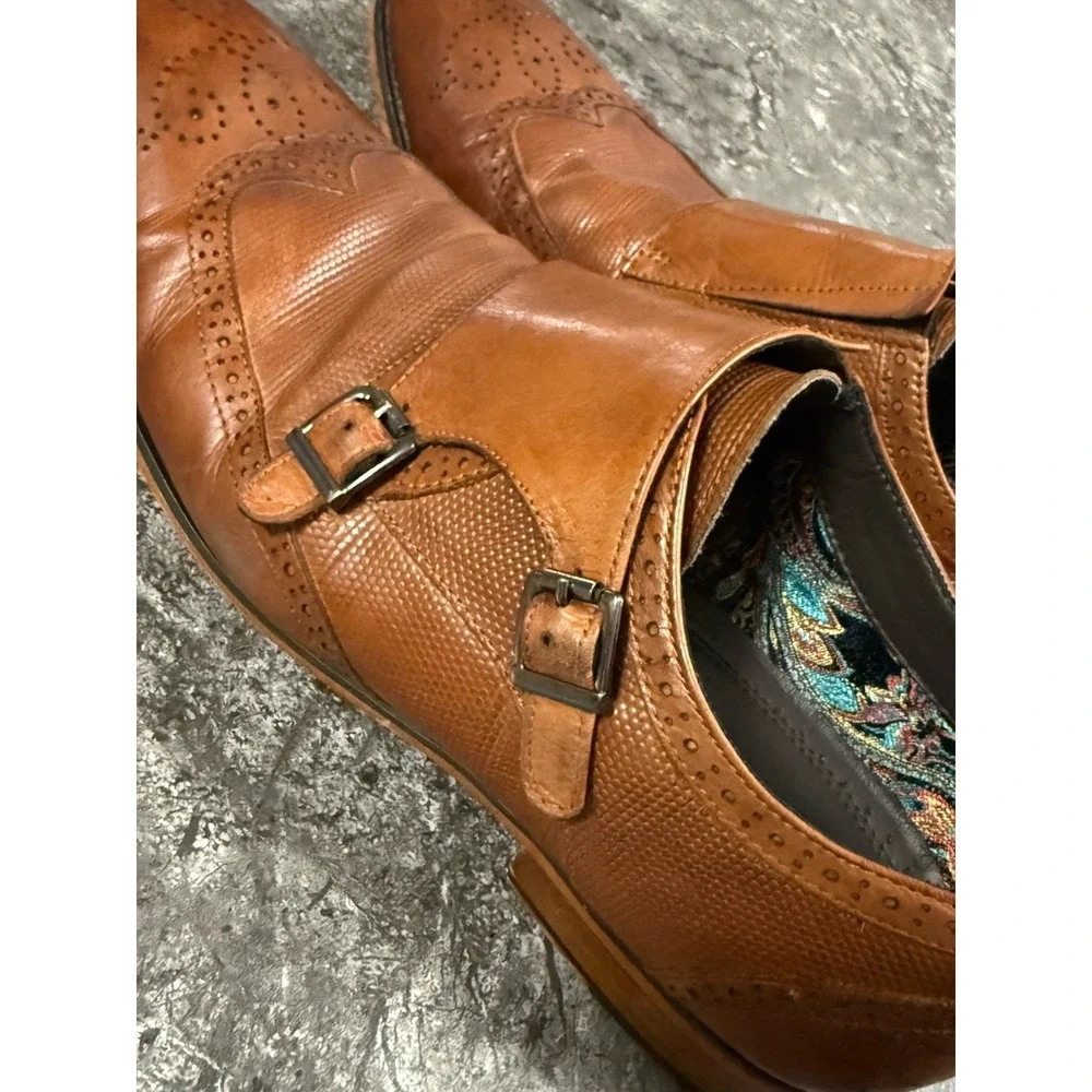 Stacy Adams Mens Lavine Double Monk‎ Strap Wingtip Leather Shoes Chestnut Sz 11M